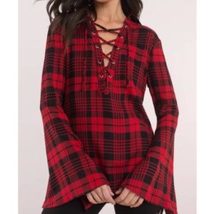 Tobi Buffalo Plaid Top Bell Sleeves